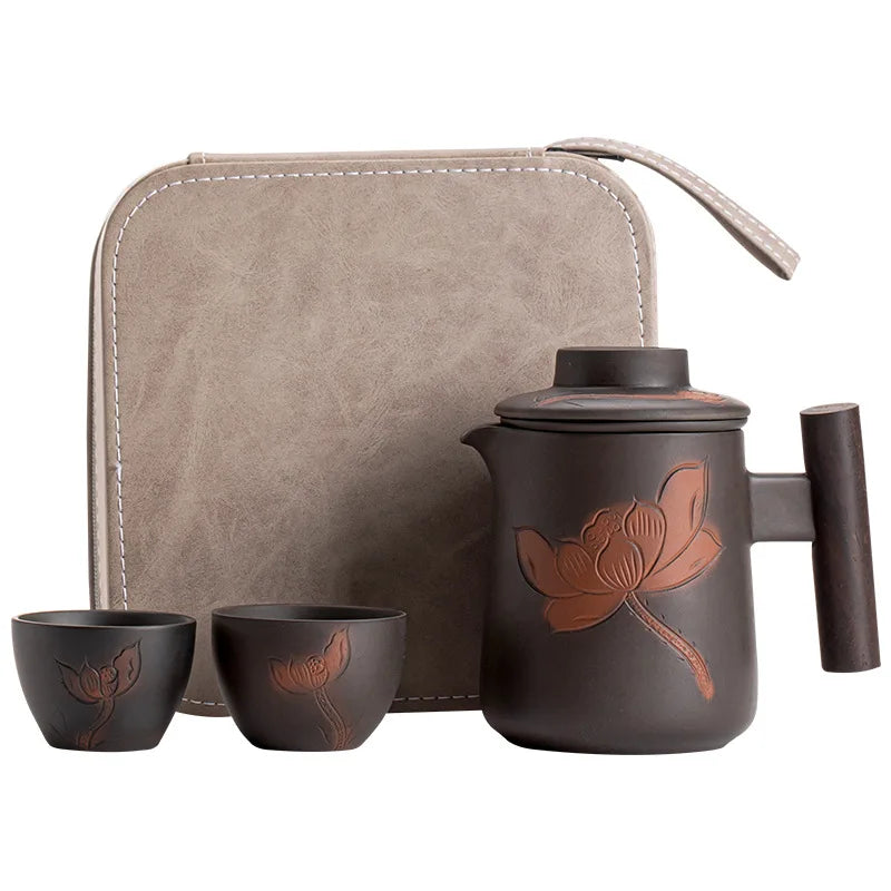 Qingxi Purple Pottery Quick Cup Ceramic Teapot Kung Fu Tea Set One Pot Two Cups Portable Bag Travel Teaware Mini Travel Tea Set