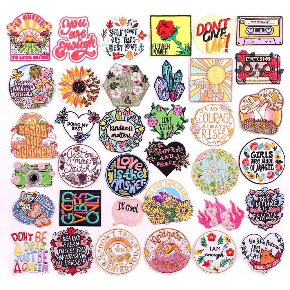 Custom Design Heat Press 3d Embroidered Iron on Patch Wholesale Cartoon Letter Flower Girls Embroidery Patch for Clothing