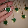 Jialin Jewelry Fashion 18k Gold Plated Jade Pendant Heart Necklace Diamond Jewelry Lucky Charms for Women