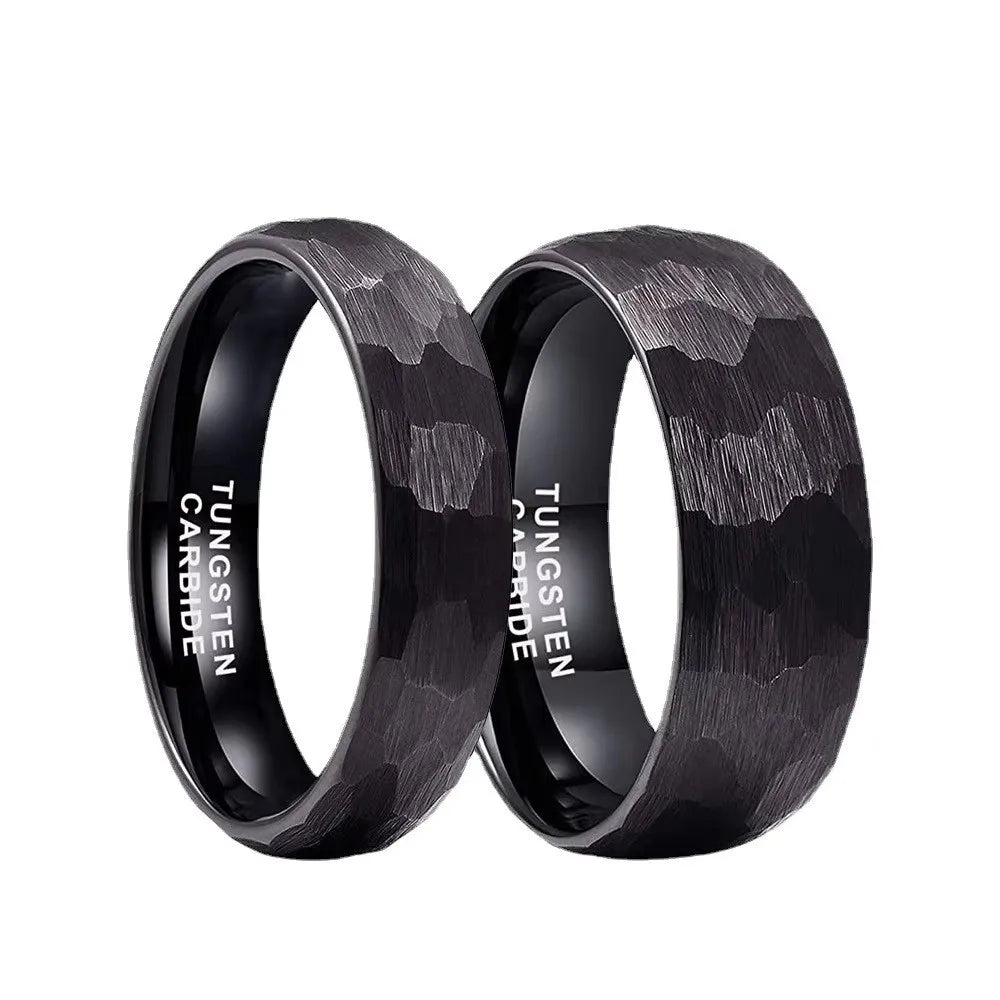 Poya Jewelry 6mm 8mm Black Gold Plated Hammered Tungsten Carbide Wedding Ring Engagement Ring for Men