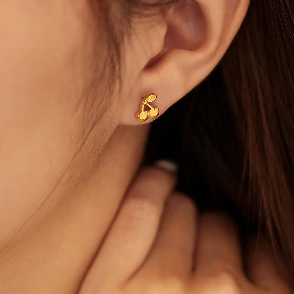 European and American INS Style Cherry Stainless Steel Fashionable Niche Versatile Design Ins Style Earrings