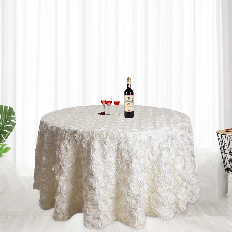 Wedding Tablecloth 120inch Round 3D Rose Fabric Tablecloth Table Cover Banquet Party Wedding Decoration Red Rosette Tablecloth