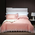 ODM/OEM Silky Satin Comforter Lace Duvet Cover Luxury Pillow Sham pink Cotton king Size Bedding Sets