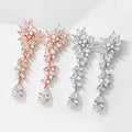 SLBRIDAL Ins Style Fashion CZ Crystal Pearls Girls Drop Earrings Trendy Cubic Zircon Women Earrings Bridal Wedding Drop Earrings