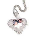 Wholesale Price Diamond Cz Love Open Heart Wing Photo Frame Locket Memory Pendant Fashion Jewelry Choker Charms