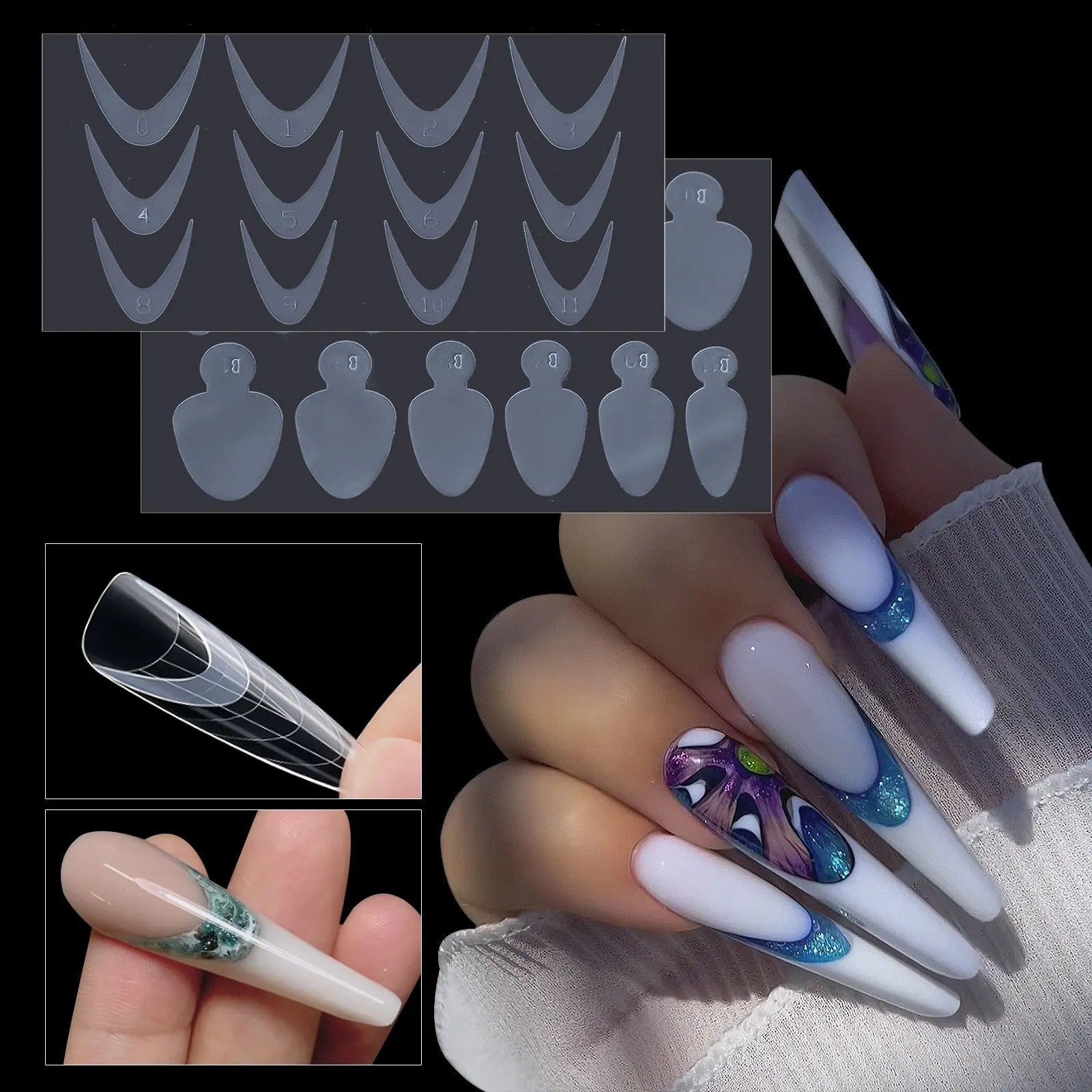 New 12 Designs French Dual Form Nail Tip Pads Stickers Crystal Silicone Mould Sticker for Nails