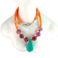 Natural Turquoise spiny oyster Ametrine 925 Sterling Silver Beads handmade Gemstone Necklace