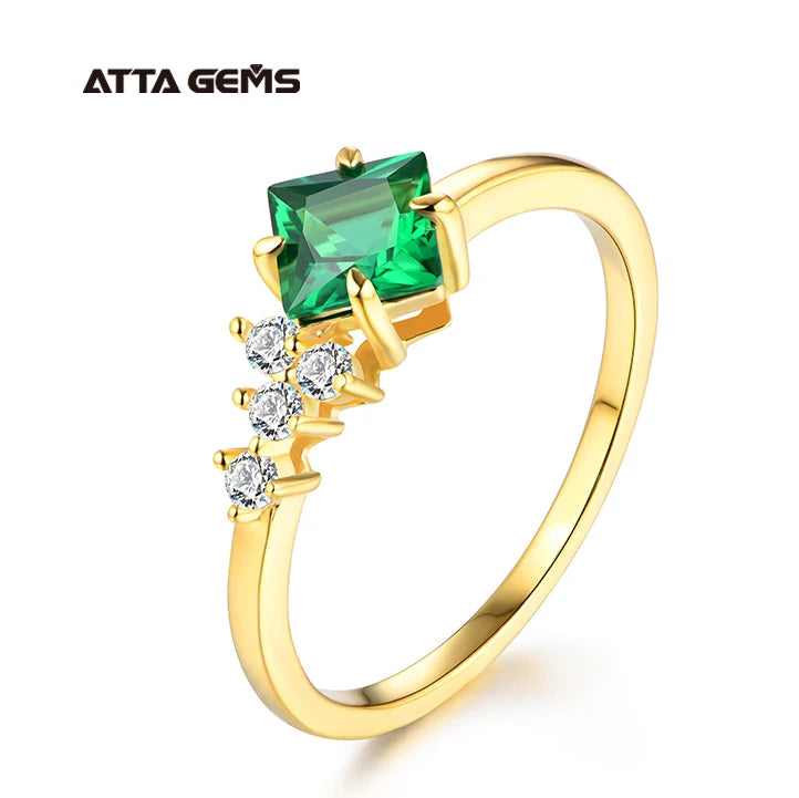 Fashion Design Princess Cut Zambian Emerald Gemstone Rings Claw Setting 925 Sterling Silver Gold Plated Jewelry Rings for Gift
