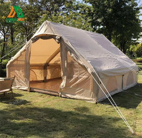 3-4 Person Four-Season Quick Setup Portable Cotton Air-pole Inflatable Canvas Glamping Tent