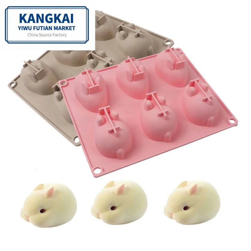 Easter 6 Holes Rabbit Shape Mousse Cake Mold Ice Cream Jelly Silicone DIY Chocolate Baking Mould for Kitchen Tools
