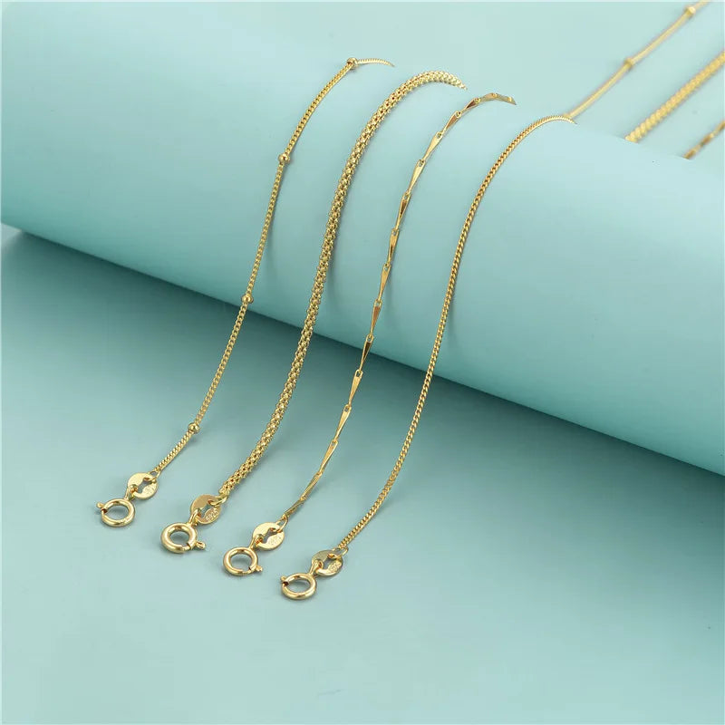 High Quality 925 Sterling Silver Gold Plated Curb Chain Sash Melon Chain Satellite Chain for Necklace Jewelry Making