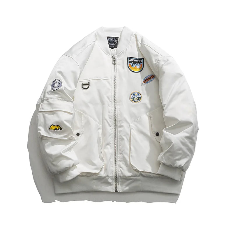High Street Vintage Winter Baseball Varsity Jacket for Men Stand Collar with Embroidery-Fashion High Street