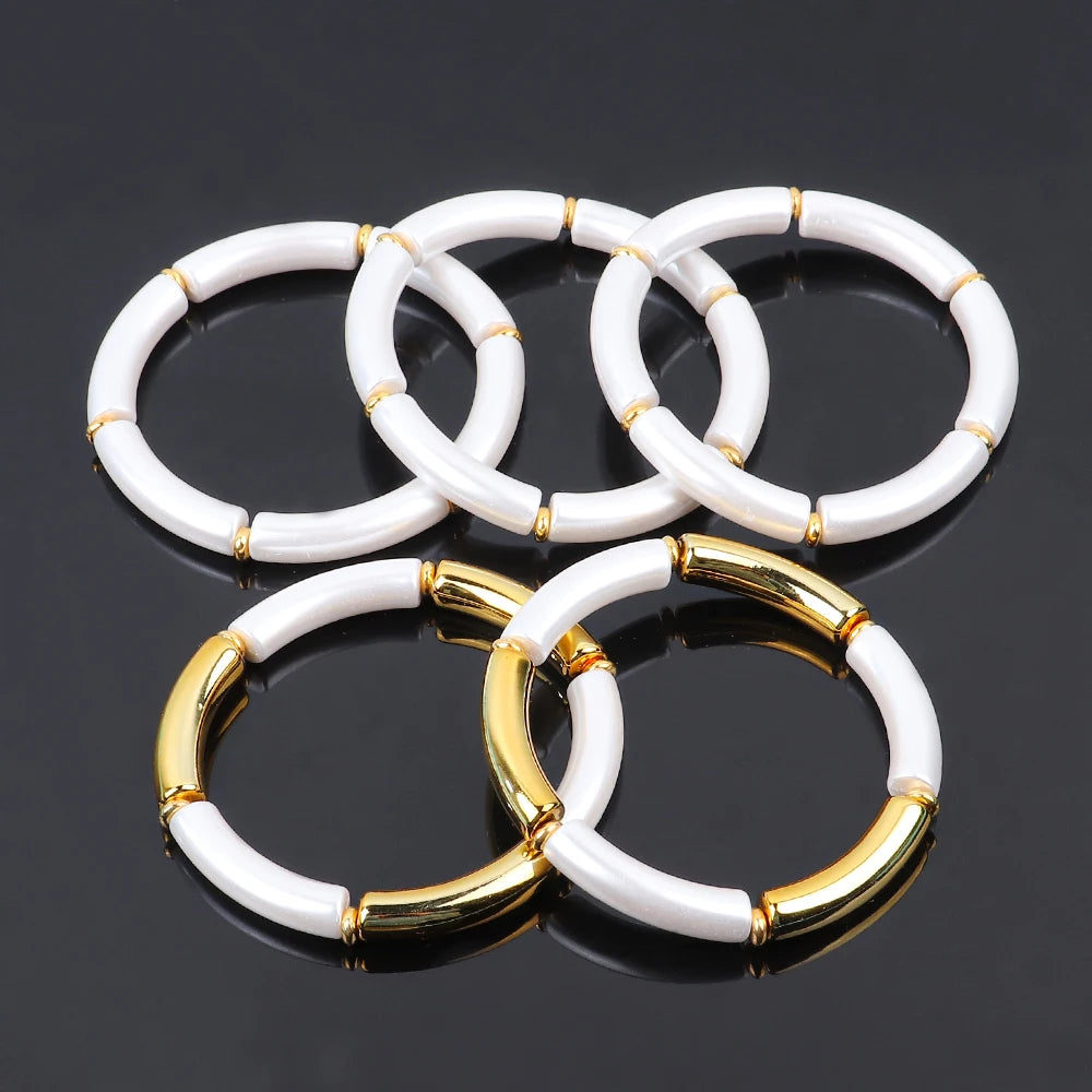 Wholesale Original Pearl White Gold Pipe Bead Custom Acrylic Casual/Sporty Bracelet for Unisex Anniversary