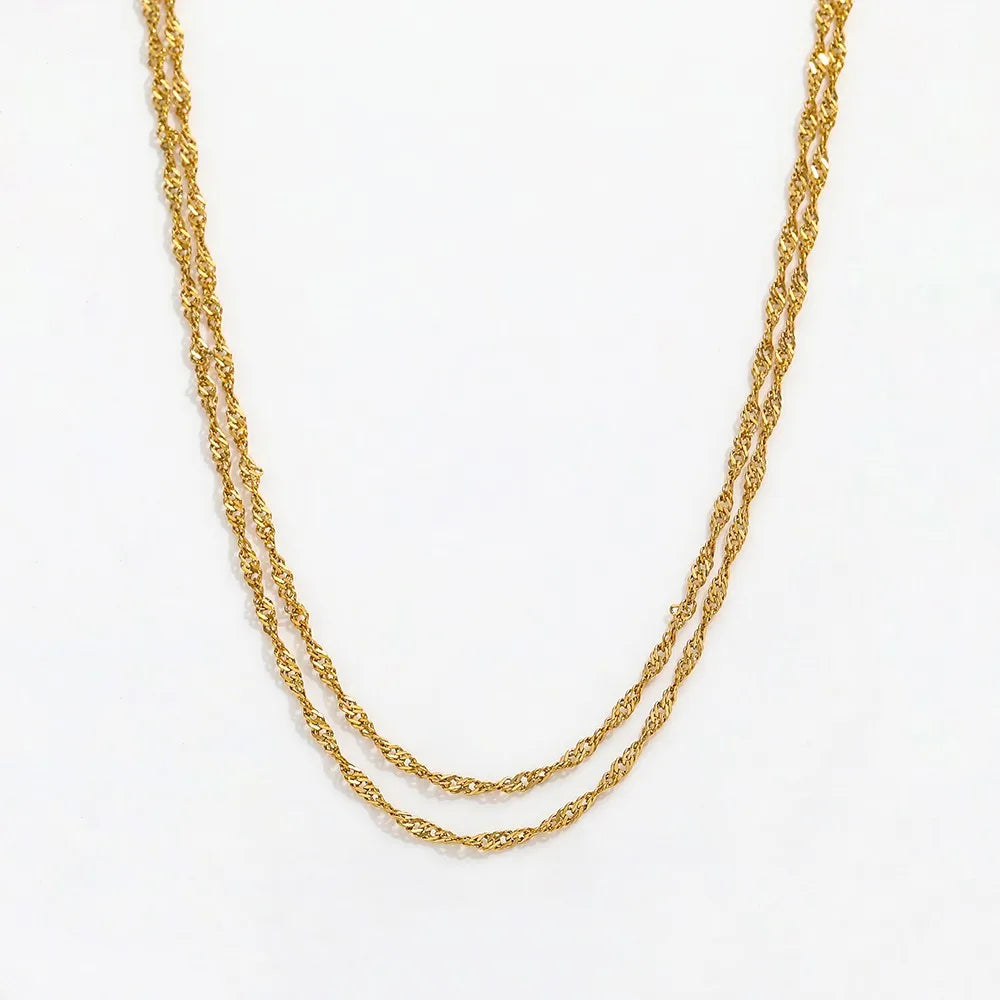 JOOLIM High End Stainless Steel Double-layer Snowflake Chain Necklace 18K Gold Plated Jewelry Wholesale