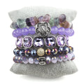 Letter Button DIY Screw Thread Bracelet Natural Gemstone Square Crystal Glass Fluorite Bracelet Elastic Stack Bracelet Set