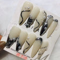 Handmade Simple Nude French 3D Painting Metal Line Design Pearl High ABS Almond Stiletto Reusable False Nails Square Artificial