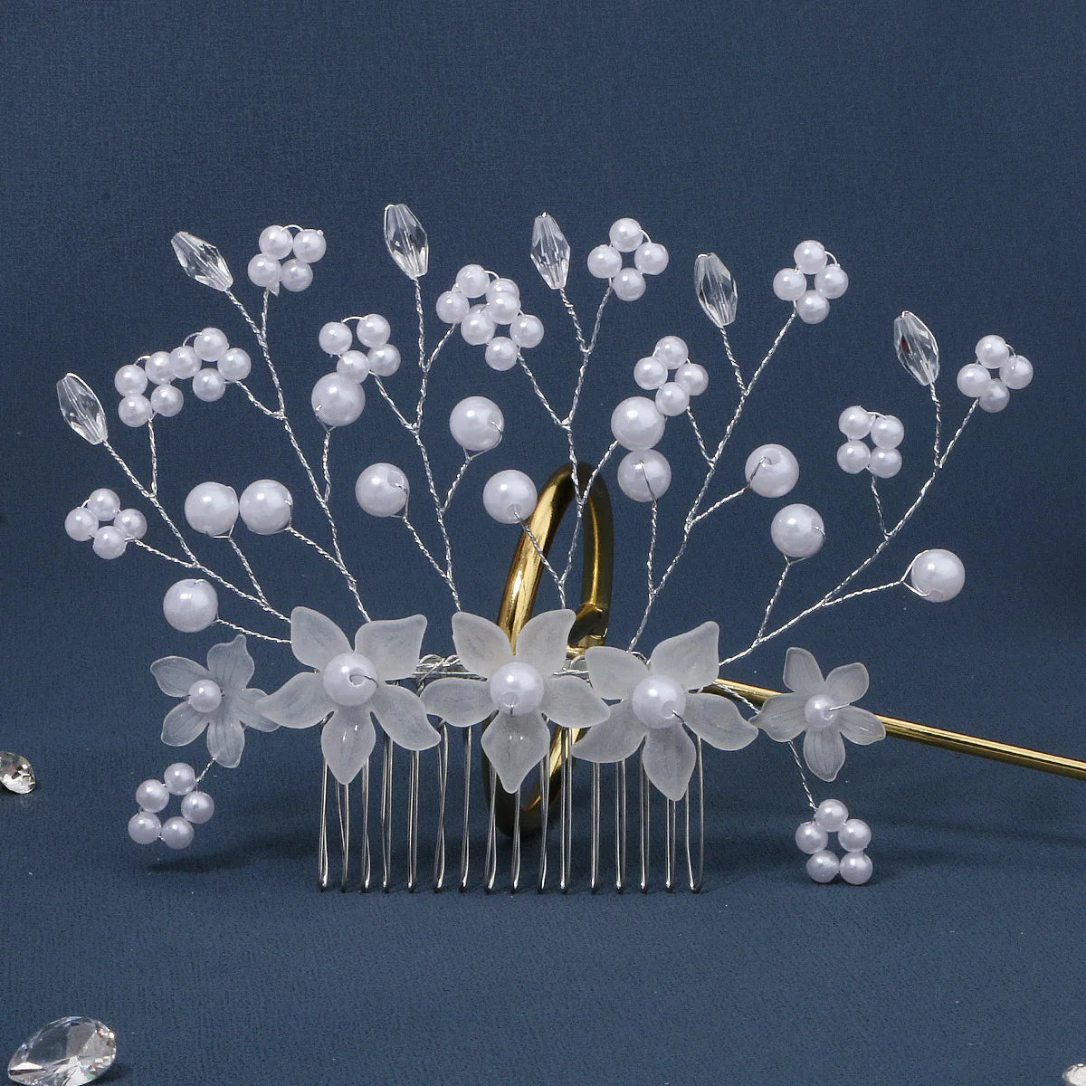 Resin Flower Handmade Bridal Hair Comb Vintage Rhinestone Wedding Hair Combs Pearl Headpieces