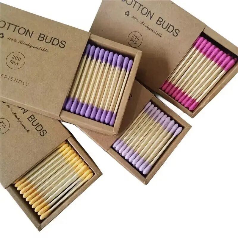 RTS 100% Biodegradable Cotton Swabs 100 Counts Vegan Cotton Swabs Eco Friendly Double Tips Ear Stick Natural Organic Cotton Bud