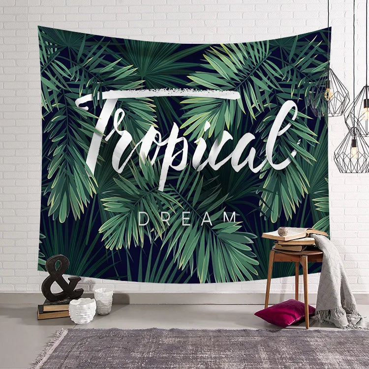 Bohemian Wall Hanging Tapestry Green Leaves Succulents Cactus 3D Flower Art Wall Decorative Carpet Blanket Yoga Mat Beach Towel