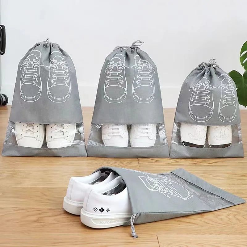 Portable Travel Eco-Friendly Reusable Shoe Storage Bag Moisture-Proof Dustcover Closure Non-Woven Fabric Drawstring Shoe Bag