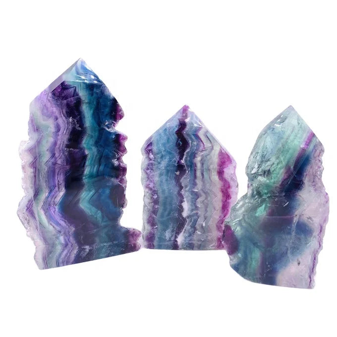 Natural Freeform Crystal Quartz Slab Rough Rainbow Fluorite Slice Point for Healing