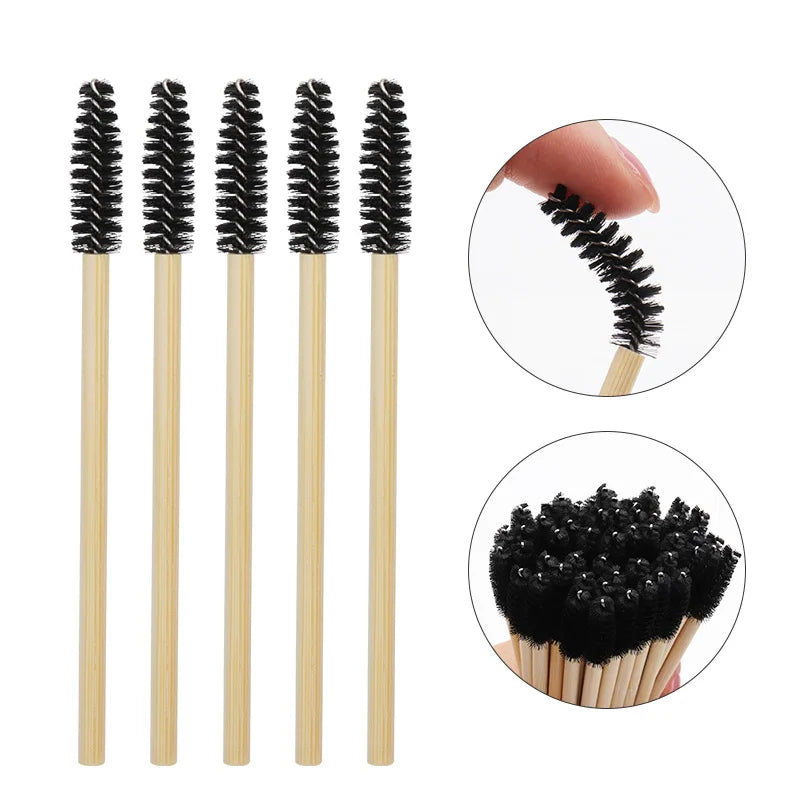 Wholesales Eco-friendly Bamboo Handle Mascara Wand Disposable Eyelash Extension Brushes Wood Lip Brush