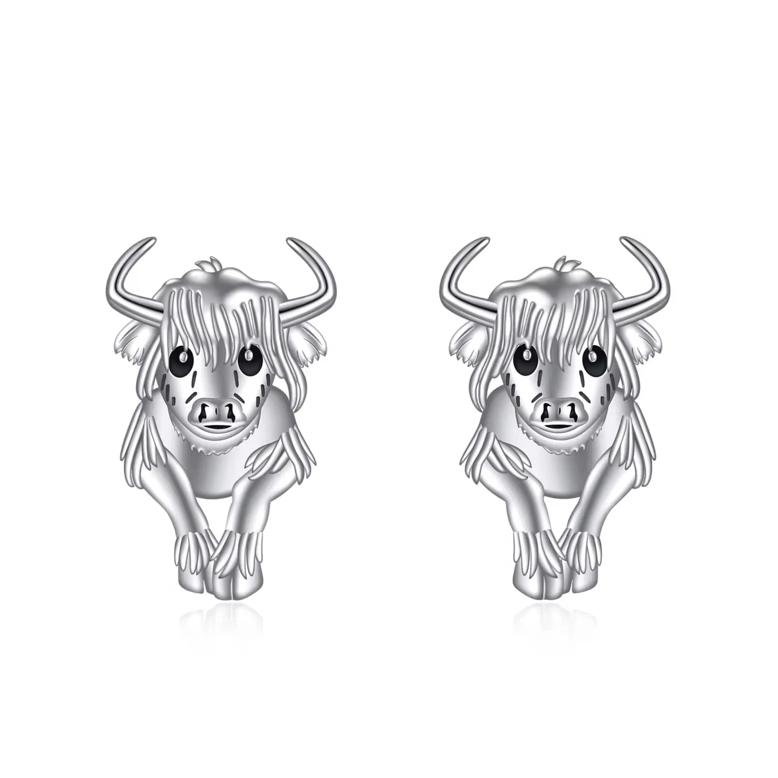 Fine Jewelry 925 Sterling Silver Plated Animal Cute Highland Cow Stud Earrings for Women