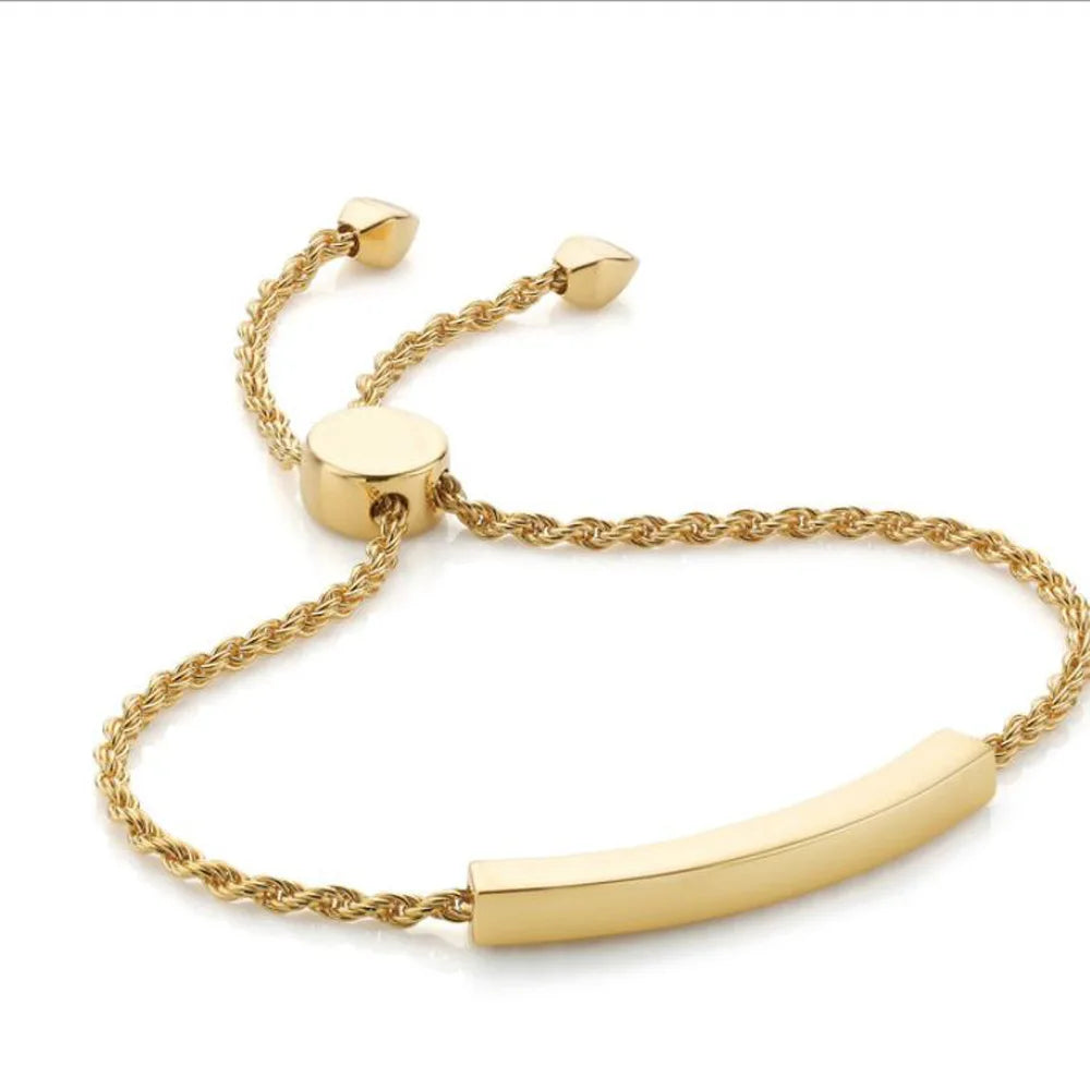 New Custom Statement Slide Bar Bracelet Genuine Gold Plated Stainless Steel Crafted Adjustable Rope Chain Bracelet for Women
