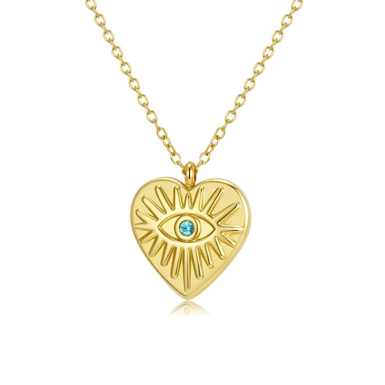 Gold Plated Heart Charm Jewelry Stainless Steel  Heart Crystal  Necklace