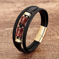 Hot Selling Tiger Stone Beads Braided Bracelet Fashion Stainless Steel Multilayer Handmade Magnetic Buckle Leather Bracelet