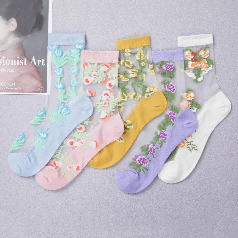 Summer Girls Thin Crystal Stockings Transparent Fashion Cute Cartoon Women's Ankle Sock