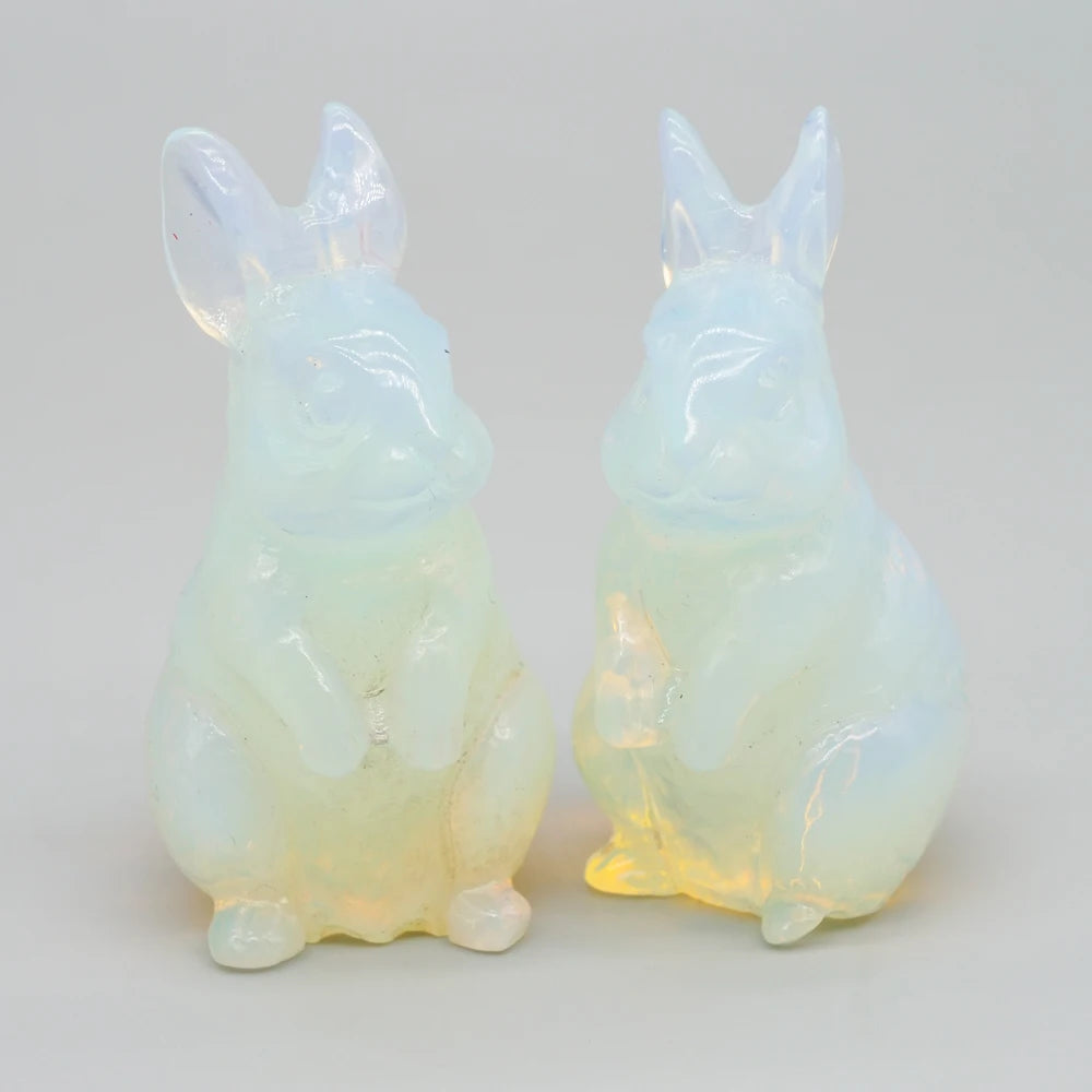 Healing Quartz Crystals Spiritual Stone Folk Crafts Opalite Animals Bunny Peter Rabbit Figurine for Kids