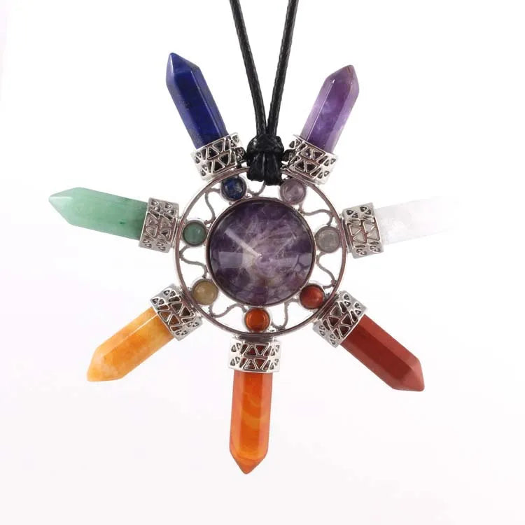 Hongzhuo Fashion Natural Crystal 7 Chakra Reiki Energy Pendant Amethyst Necklace for Women Man Charm Jewelry Jewelry