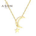 Ason Fashion Customizable Wholesale Jewelry Womens Necklace Stainless Steel 18K Gold Plated Personalised Star and Moon Necklace