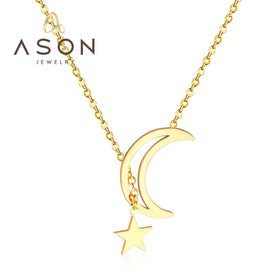 Ason Fashion Customizable Wholesale Jewelry Womens Necklace Stainless Steel 18K Gold Plated Personalised Star and Moon Necklace