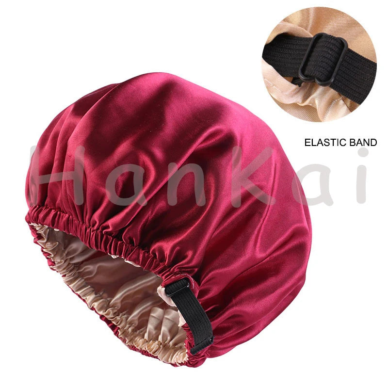 Wholesale Reusable Women Double-layer Satin Adults Sleep Shower Cap