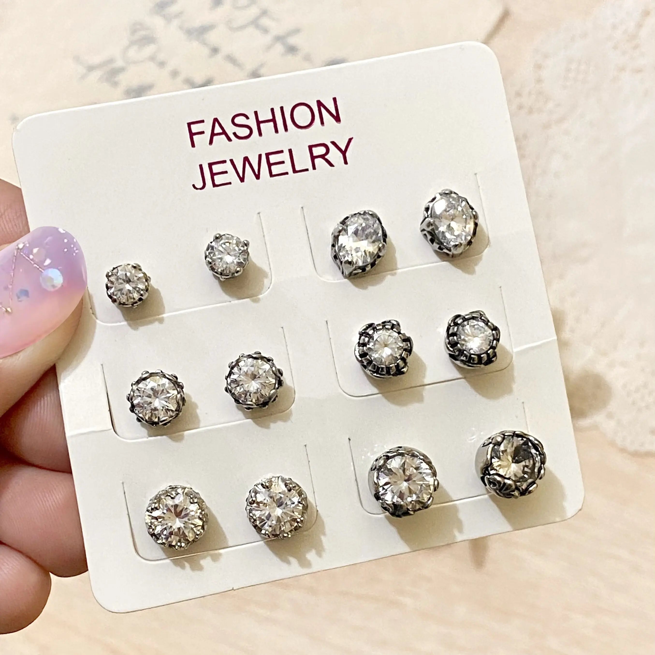 Vintage Children's Stainless Steel 304/316 Silver Plated Trendy Custom Fashion Stud Earrings with Zircon Crystal for Anniversary