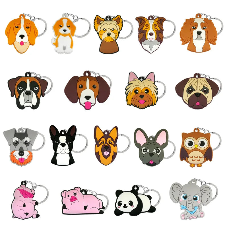 1PCS PVC Keychain Cute Animal Series Key Charms Dog Elephant Pig Key Chain Lovely Cartoon Gift Jewelry Key Ring Accessories