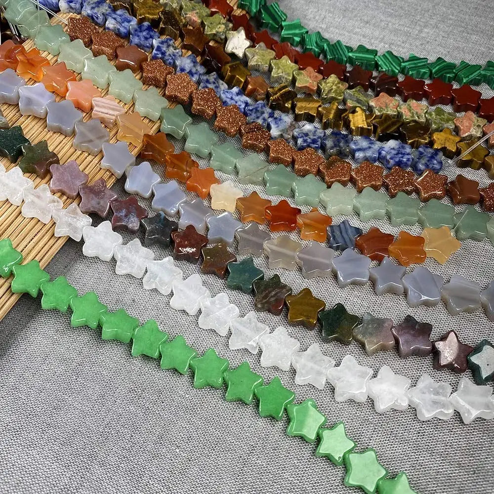 Wholesale Flat Star Quartz Gemstone Beads Pentagram Shape Stone Beads for DIY Jewelry Making 12mm 19CM Strand