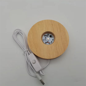 Best Selling Rubberwood 3D USB LED Lamp Holder Acrylic Resin Wood Nightstand Base for Living Room Middle Sizes