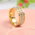 Factory Direct Sale Gemstone Stainless Steel Rings for Men Women Double Row Crystal  Gold Women Wedding Ring