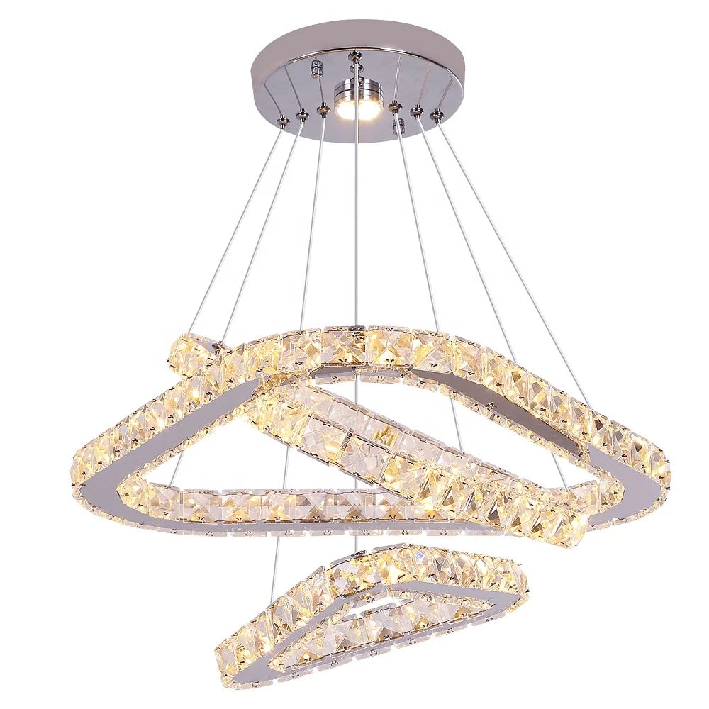 Custom 3 Triangle Crystal Chandeliers Bedroom Dining Room Living Room Illumination Pendant Lamp