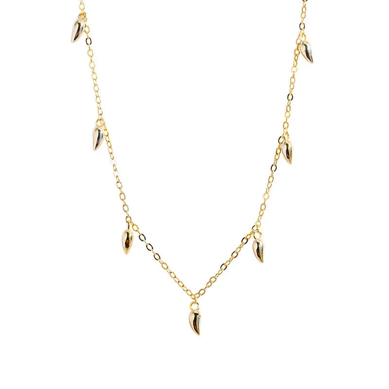 Light Luxury 18K Gold Plated S925 Sterling Silver Horn Chilli Pendant Necklace Simple Woman Jewelry
