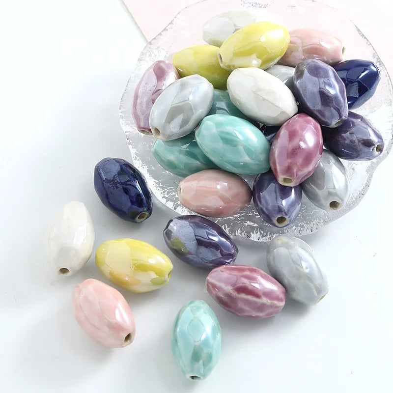 Electroplate 25*15.5mm Colorful Ceramic Clay Bead Handmade Diamond Oval Loose Beaded Charm for DIY Jewelry Making Accessories
