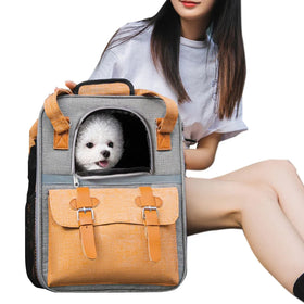 Luxury Designer Breathable Foldable Cat Dog Pet Carriers Bags Backpack Travel Custom Logo Linen Portable Pet House Solid Zipper