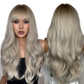 Wigs Wholesale Gray Blonde Ombre Synthetic Hair Wigs Long Natural Wavy Heat Resistant Wig with Bangs for Women Daily Hair