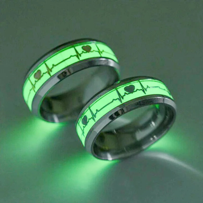 Personalized New ECG Ring Stainless Steel Luminous Heartbeat Couple Ring