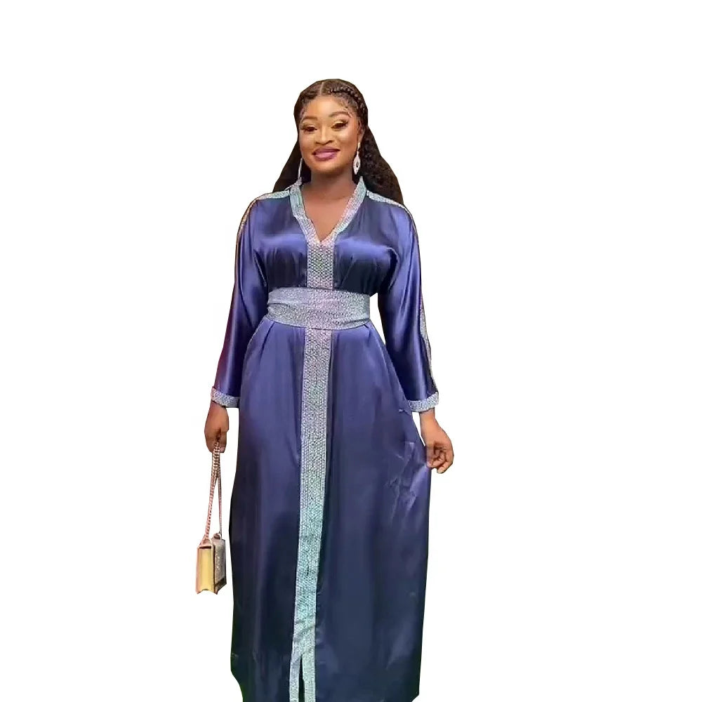 Berserk Traditional Ethiopian Rayon Dress Latest Styles V-Neck African American Rhinestone for Women