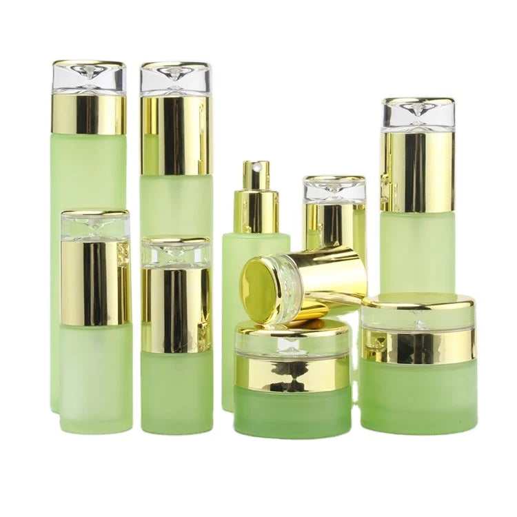 Spray Bottle Empty Frosted Green Cosmetic Container Glass Cream Jar 30/50g Emulsion Lotion Pump Bottle 120/100/60/40/30/20ml