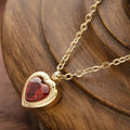 Trendy Classic 18K Gold Plated Ruby Heart Stone Pendant Choker Necklace Stainless Steel Jewelry Necklace